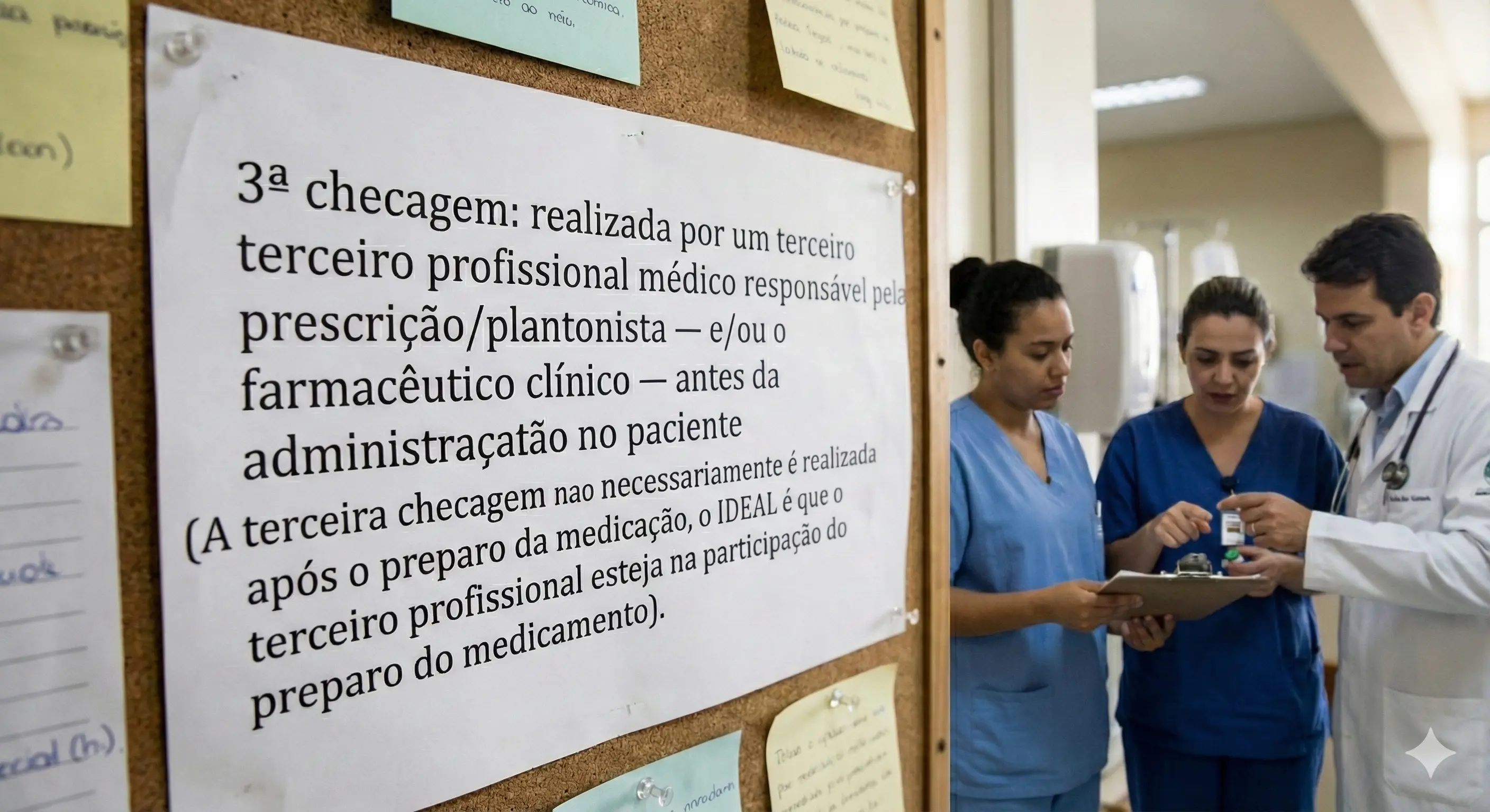 terceira checagem realizada entre o técnico de enfermagem, enfermeiro plantonista e o médico